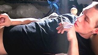 BoysSmoking: Thrilled Jony jerks his uncircumcised lollipops saucy fluid while smoking