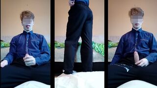 Teenage man money-shot on clothes