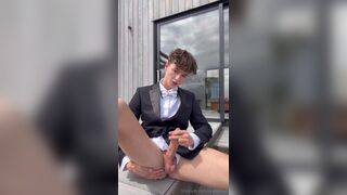 Cute Svandy wanks n Cums in his Tuxedo